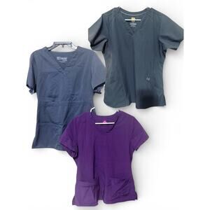 Womens Scrub Top Lot of 3 sz M Purple & Gray Wonderwink & Grey's Anatomy